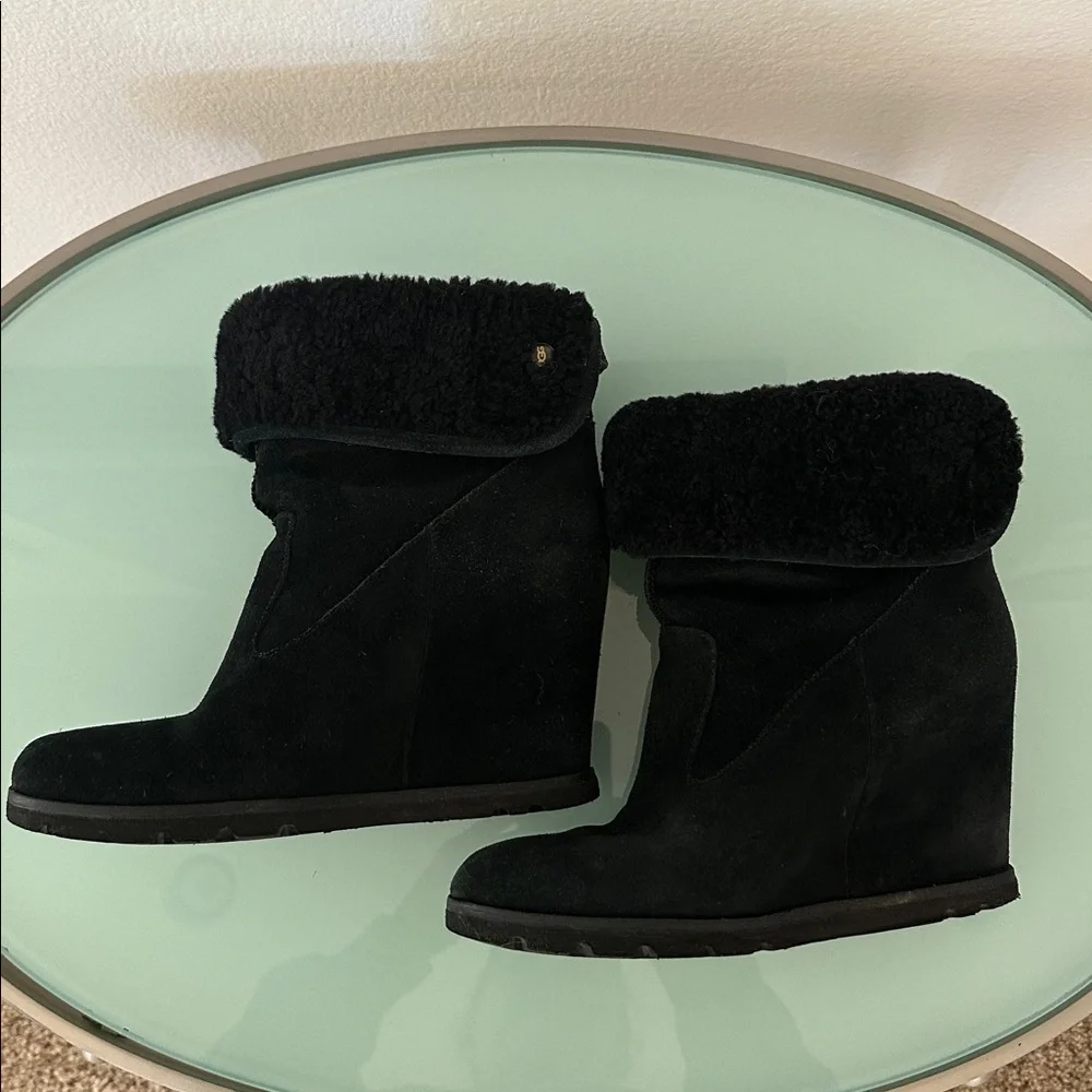 UGG Australia Black Kyra Wedge Genuine Shearling Boots